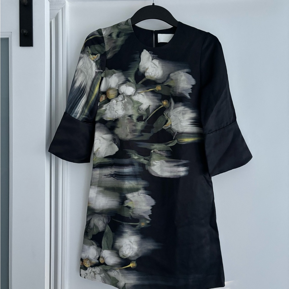 H&M Linen & Silk Black and White Floral Mini Dress